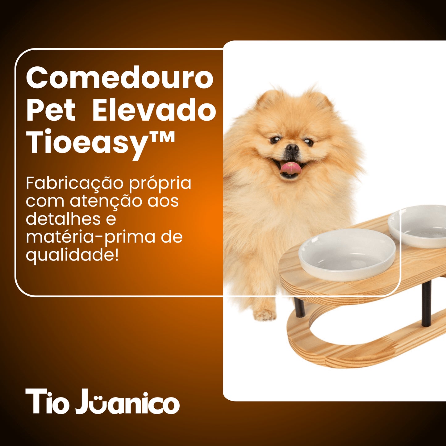 Comedouro Tioeasy™ Duplo em Madeira e Porcelana - Pequeno Tio Juanico