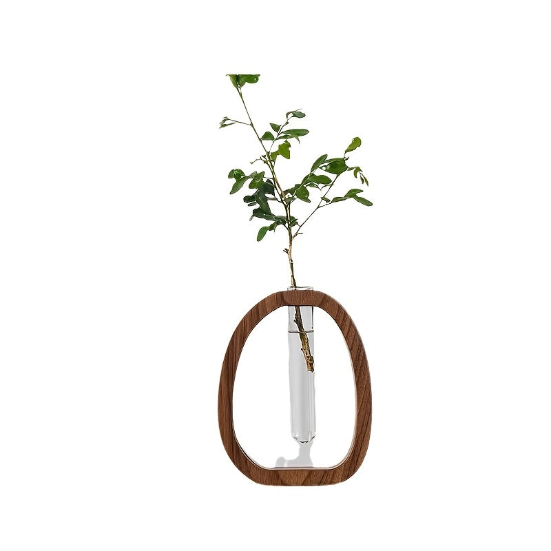 1pc Elegant Walnut Wood Vase with Glass Tube – Modern Minimalist Design for Home, Hotel, and Apartment Decor | Perfect Gift Idea to Enhance Aesthetic Appeal, Decorative Vase | Stylish Planter | Glass Tube Design, Vases Home