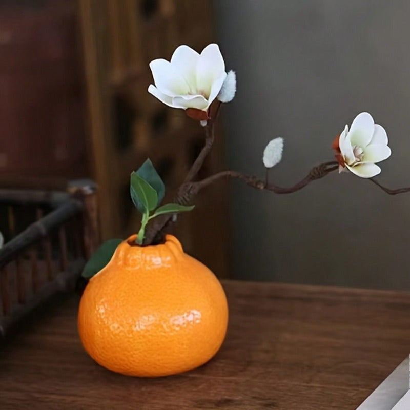1pc Art Deco Style Plastic Orange Vase, Citrus Fruit Shaped Hydroponic Planter, Round No-Electricity Decorative Flower Pot for Living Room and Office, Decorative Planter | Art Deco Vase | Plastic Construction, Flower Vase