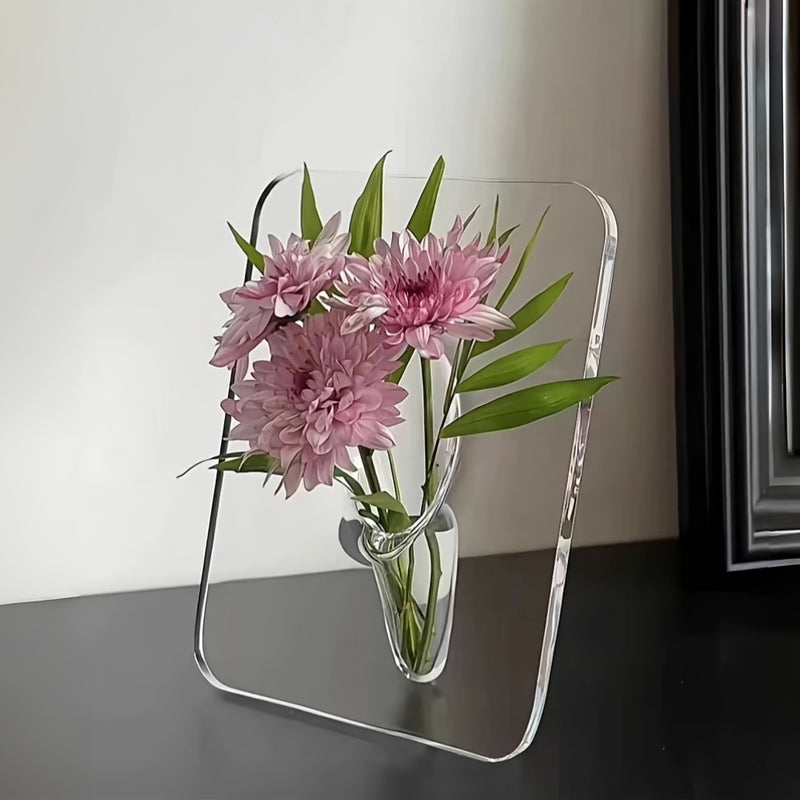 Art Deco Style Acrylic Resin Bud Vase - Geometric Transparent Oblong Flower Vase - Creative Picture Frame Design - Decorative Home Office Desktop Accessory, Small Gift (1 Piece, Flowers Not Included)