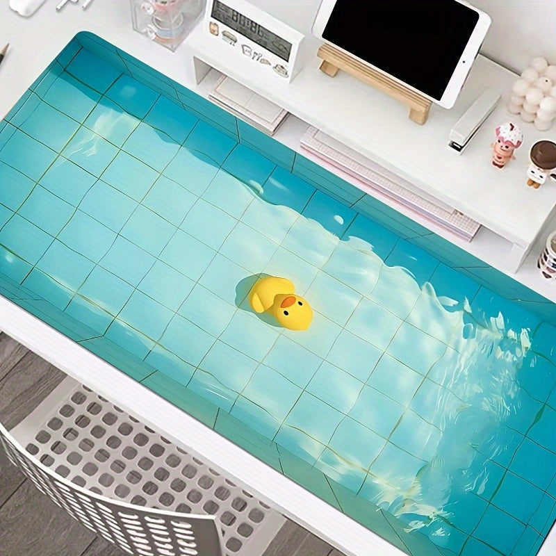 1pc Extra Large Rubber Mouse Pad, Kawaii Duck Swimming Design, Rectangular Anti-Slip Desk Mat, Washable Gaming Keyboard Accessory for School Office, Multi-Size Desk Accessories