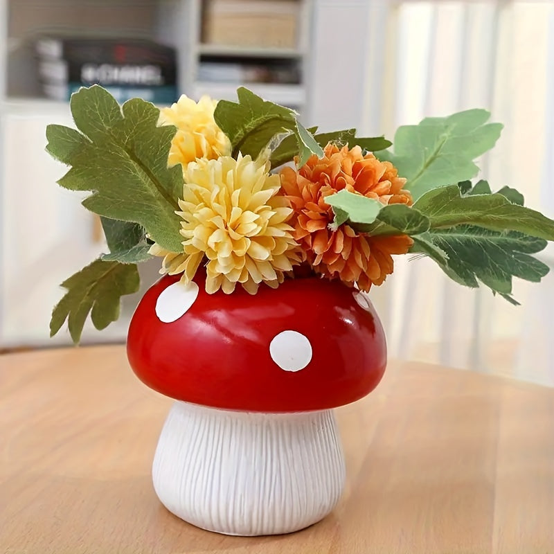 Art Deco Style Resin Mushroom Vase Multi-Functional Home Decor - Creative Hydroponic Planter, Dry Flower Vase for Living Room, Kitchen, Indoor Christmas Tabletop Decoration