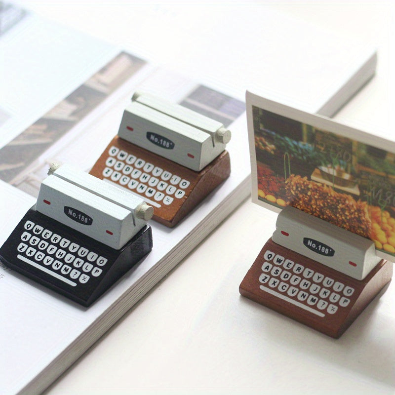 Retro Wooden Typewriter-Style Memo Clip, Creative Home Office Desk Decor, Photo Holder, Vintage Look, Faux Wood Material, 2 Styles Available