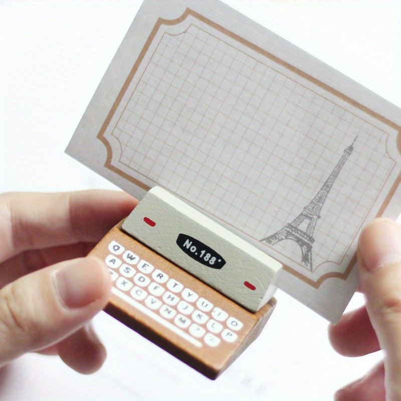 Retro Wooden Typewriter-Style Memo Clip, Creative Home Office Desk Decor, Photo Holder, Vintage Look, Faux Wood Material, 2 Styles Available