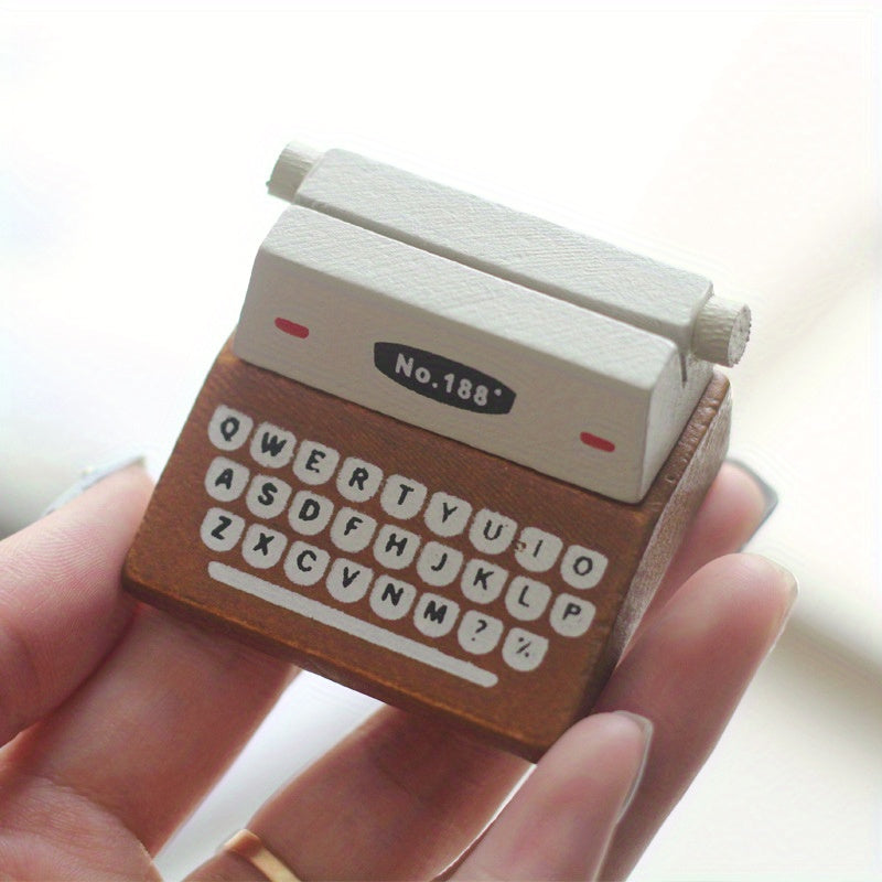 Retro Wooden Typewriter-Style Memo Clip, Creative Home Office Desk Decor, Photo Holder, Vintage Look, Faux Wood Material, 2 Styles Available