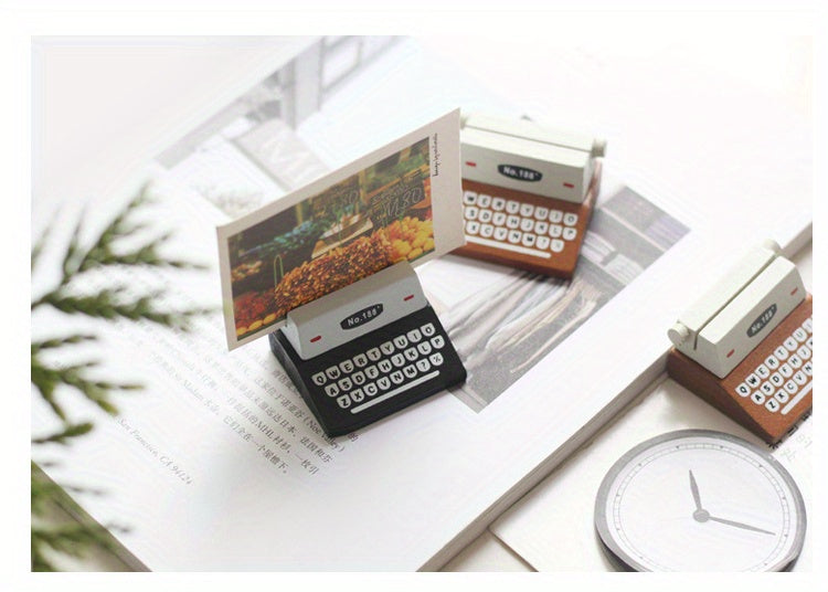 Retro Wooden Typewriter-Style Memo Clip, Creative Home Office Desk Decor, Photo Holder, Vintage Look, Faux Wood Material, 2 Styles Available