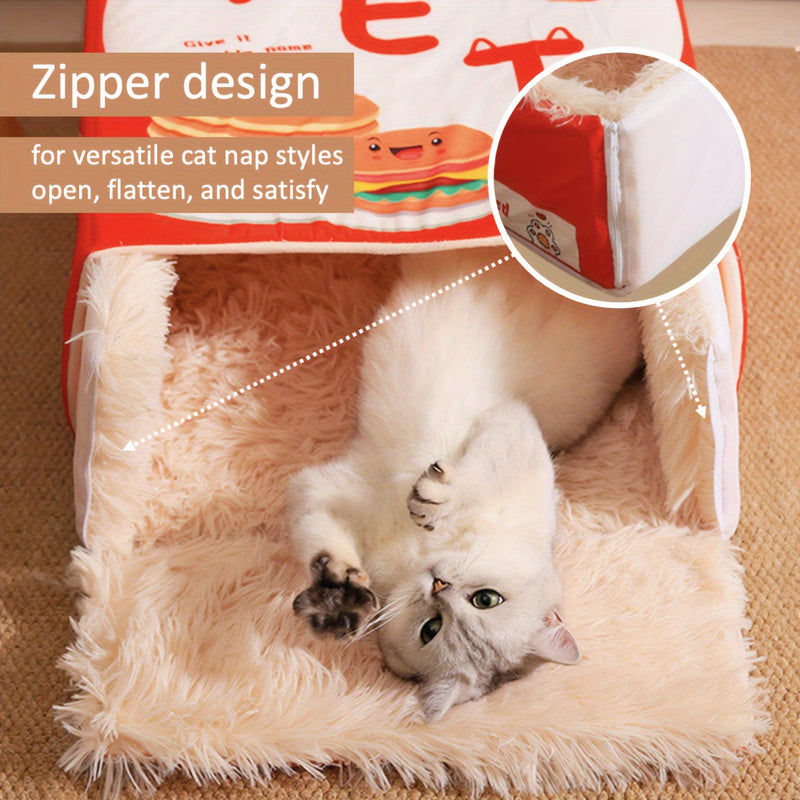 Rectangular Fully Enclosed Cat Bed, Snack Box Pet Bed, Universal Pet Bed for All Seasons, Winter Cat Bed, The Best Gift for Cats, New Year'S Gift, Giving Your Cat a Warm Home