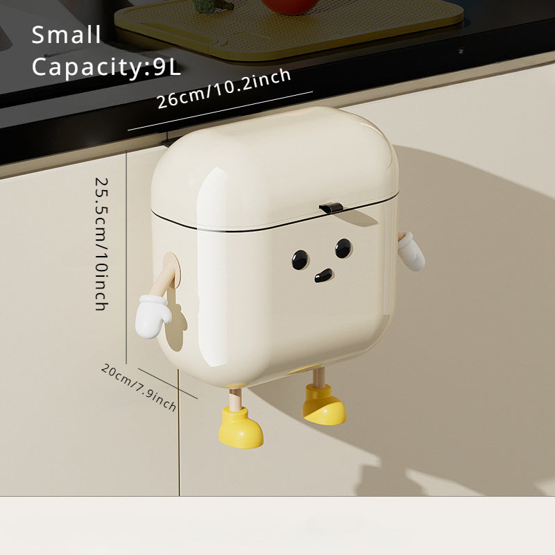 1pc Cute Cartoon Wall-Mounted Trash Can with Hooks - Durable PP, Large Capacity Hanging Waste Bin, Space-Efficient No-Drill Design for Kitchen & Bathroom Organization