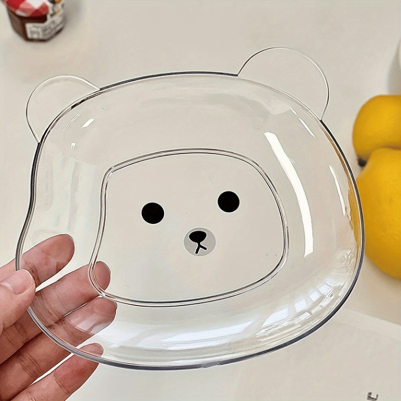 2pcs Cute Bear Cartoon PET Plates - Perfect for Breakfast, Fruits, Snacks & Bones - Durable Kitchen & Dining Accessories