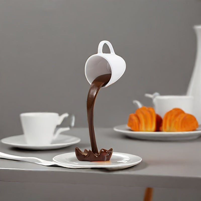 1pc, Creative Inverted Floating Resin Coffee Cup Decoration - Water Overflow Effect, Suitable for Room And Office Decoration Embellishment, Unique Creative Gift, Very Suitable for Halloween And Other Festivals to Enhance The