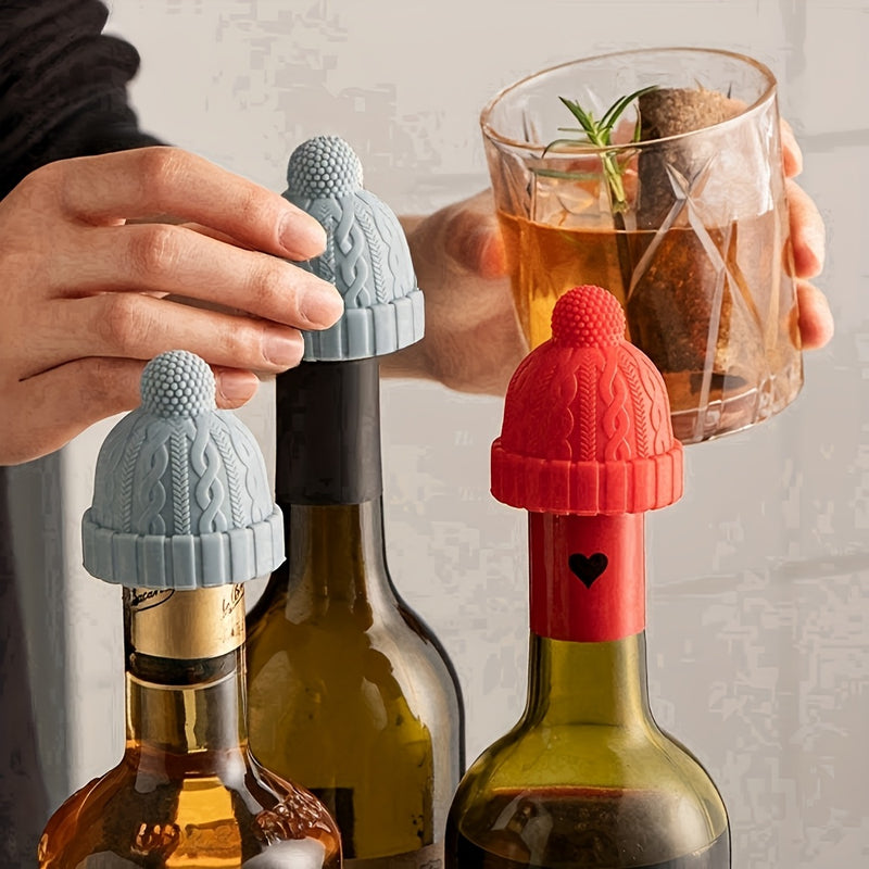 1pc Little Red Riding Hood Silicone Wine Stopper – Cute Cartoon Design, Reusable Bottle Seal for Freshness Preservation, Gray and Red Knitted Hat Style, Perfect for Wine Bottles, Wine Bottle Preservation | Playful Bottle De