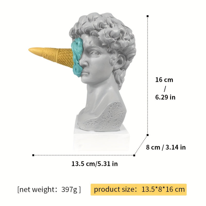 Resin David Sculpture with Ice Cream Cone, Modern European Decorative Figurine for Various Room Types, Indoor and Outdoor Use, Electricity-Free Decoration - 1PC