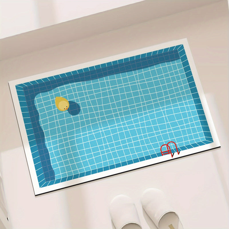 Non-slip Rubber Bottom Bath Mat, Quick-drying Soft Polyester Bath Mat, Hand Wash Only, Cartoon Swimming Pool Print, Home and Bathroom Decoration, 2200g/sqm