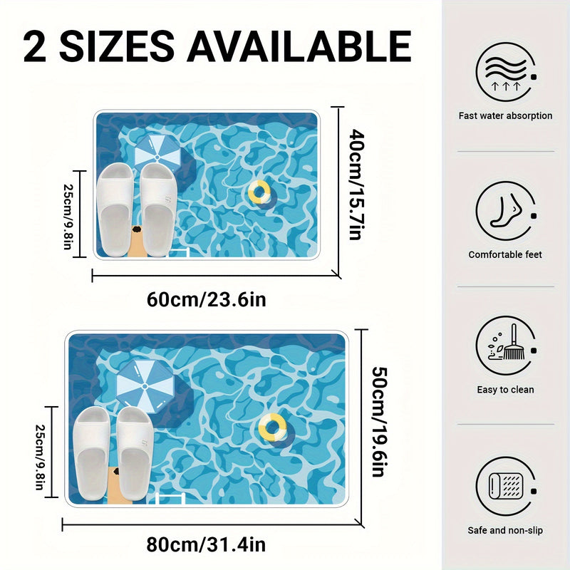 Non-slip Rubber Bottom Bath Mat, Quick-drying Soft Polyester Bath Mat, Hand Wash Only, Cartoon Swimming Pool Print, Home and Bathroom Decoration, 2200g/sqm