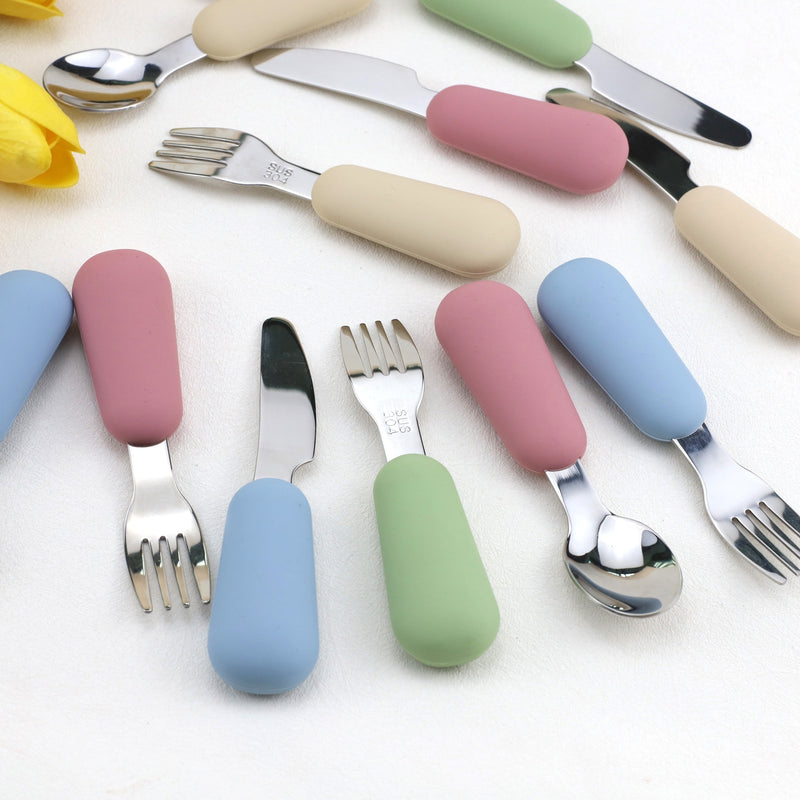3pcs Silicone Stainless Steel Spoon Fork Knife Set 304 Stainless Steel