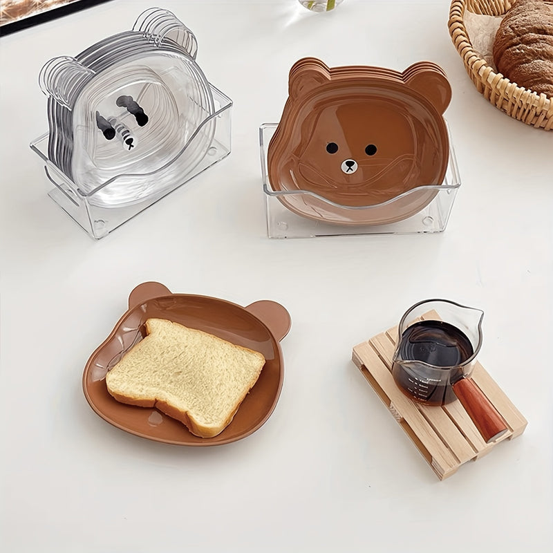 2pcs Cute Bear Cartoon PET Plates - Perfect for Breakfast, Fruits, Snacks & Bones - Durable Kitchen & Dining Accessories