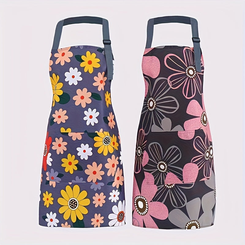 1pc Women's Floral Print Apron - Unisex Hanging Neck Style, Polyester Blend Fabric, Colorful Daisy Pattern, Adjustable Straps, Perfect for Cooking & Kitchen Use, Unisex Apron | Playful Style Apron | Comfortable Fitting