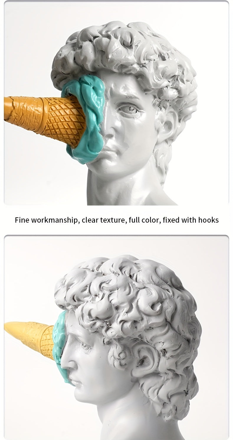 Resin David Sculpture with Ice Cream Cone, Modern European Decorative Figurine for Various Room Types, Indoor and Outdoor Use, Electricity-Free Decoration - 1PC
