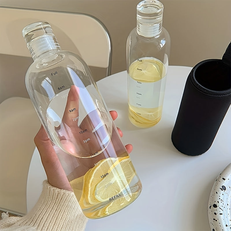 1pc 500ml/700ml Transparent Leak-proof Sports Water Bottle, 16.91oz/23.67oz Simple Anti-fall Water Cup with Time Scale