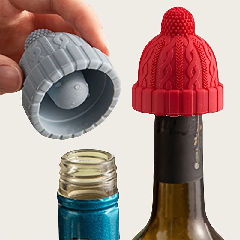 1pc Little Red Riding Hood Silicone Wine Stopper – Cute Cartoon Design, Reusable Bottle Seal for Freshness Preservation, Gray and Red Knitted Hat Style, Perfect for Wine Bottles, Wine Bottle Preservation | Playful Bottle De