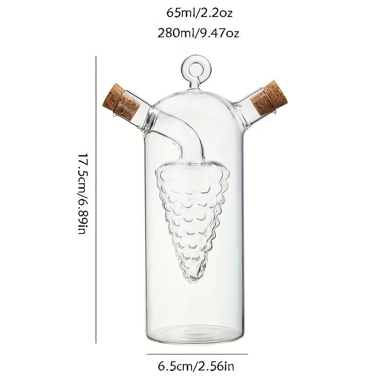 2-in-1 Glass Olive Oil and Vinegar Dispenser with Cork Stopper - Transparent Kitchen Cooking Container, Dual-Spout Design for Easy Measuring, Oil Bottle, Kitchen Supplies, Restaurant Back-of-House Seasoning Container