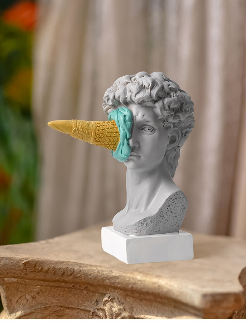 Resin David Sculpture with Ice Cream Cone, Modern European Decorative Figurine for Various Room Types, Indoor and Outdoor Use, Electricity-Free Decoration - 1PC