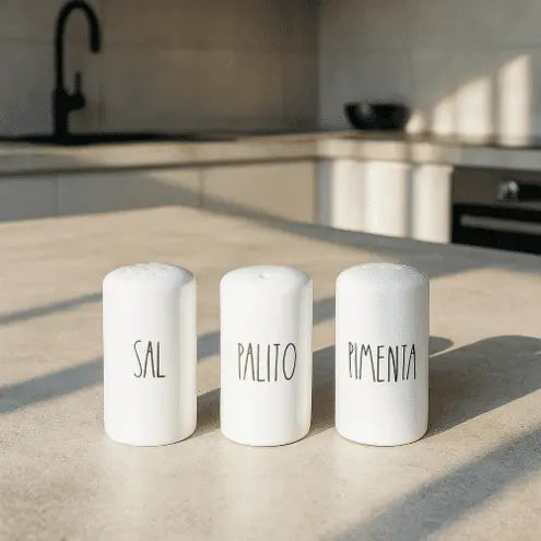 Kit Saleiro, Paliteiro e Pimenteiro de Mesa Script Tioeasy™ em Cerâmica