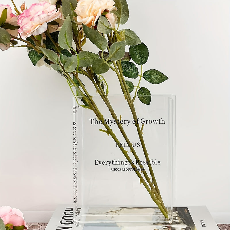 1pc Vintage Style Acrylic Book-Shaped Vase, Transparent Square Flower Vase for Bookshelf Decor, Aesthetic Room Decoration with No Battery Required for Home/Bedroom/Office