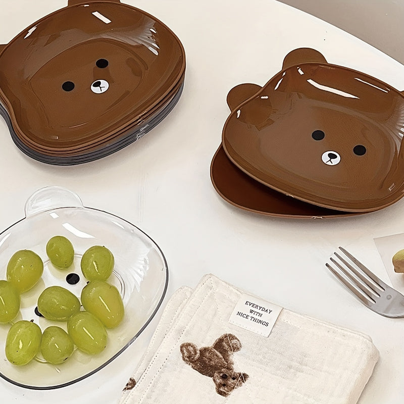 2pcs Cute Bear Cartoon PET Plates - Perfect for Breakfast, Fruits, Snacks & Bones - Durable Kitchen & Dining Accessories