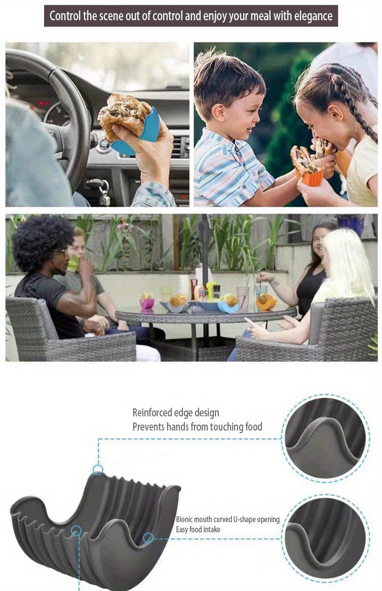 4pcs Food Clip Food Tray Silicone Hamburger Clip Portable No-contact Hamburger Fixed Box Washable Retractable Hamburger Tray