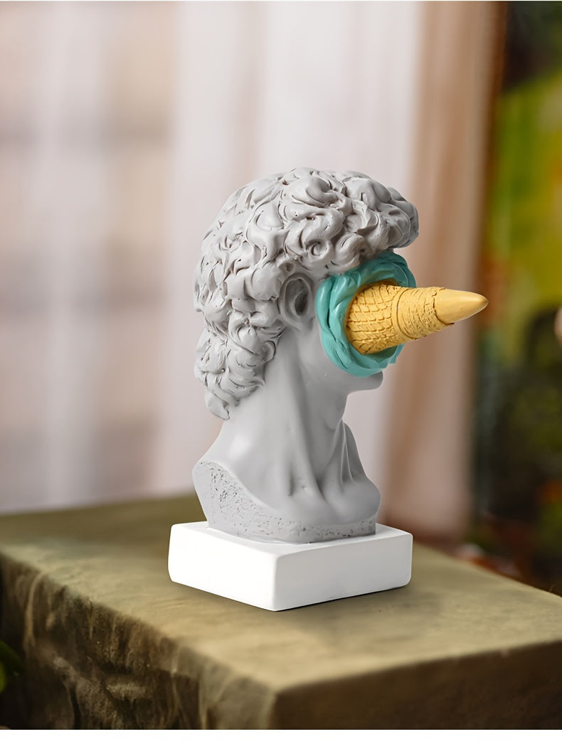 Resin David Sculpture with Ice Cream Cone, Modern European Decorative Figurine for Various Room Types, Indoor and Outdoor Use, Electricity-Free Decoration - 1PC