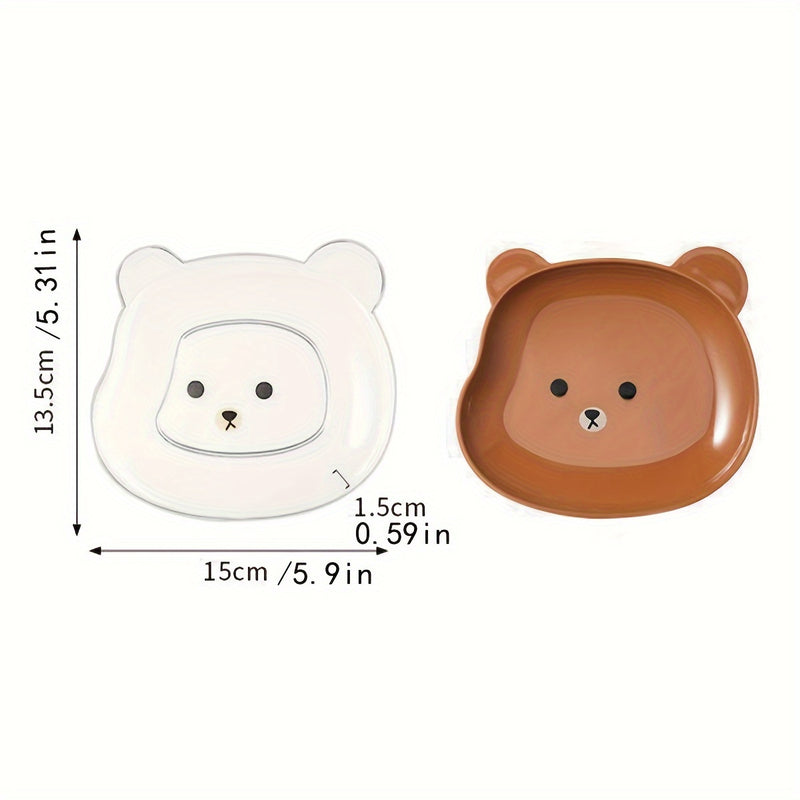 2pcs Cute Bear Cartoon PET Plates - Perfect for Breakfast, Fruits, Snacks & Bones - Durable Kitchen & Dining Accessories