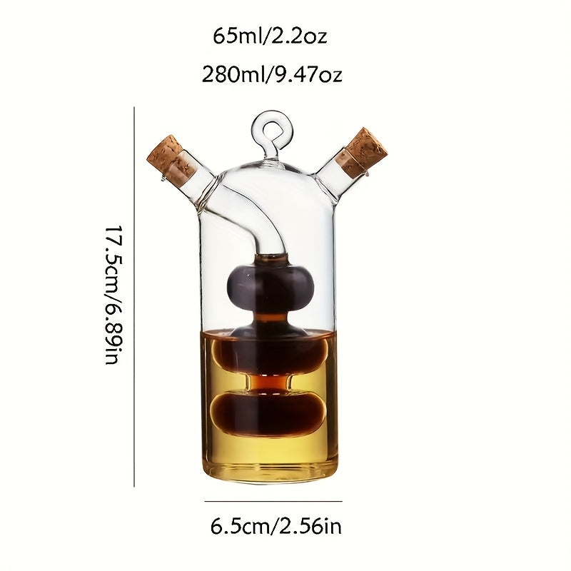 2-in-1 Glass Olive Oil and Vinegar Dispenser with Cork Stopper - Transparent Kitchen Cooking Container, Dual-Spout Design for Easy Measuring, Oil Bottle, Kitchen Supplies, Restaurant Back-of-House Seasoning Container