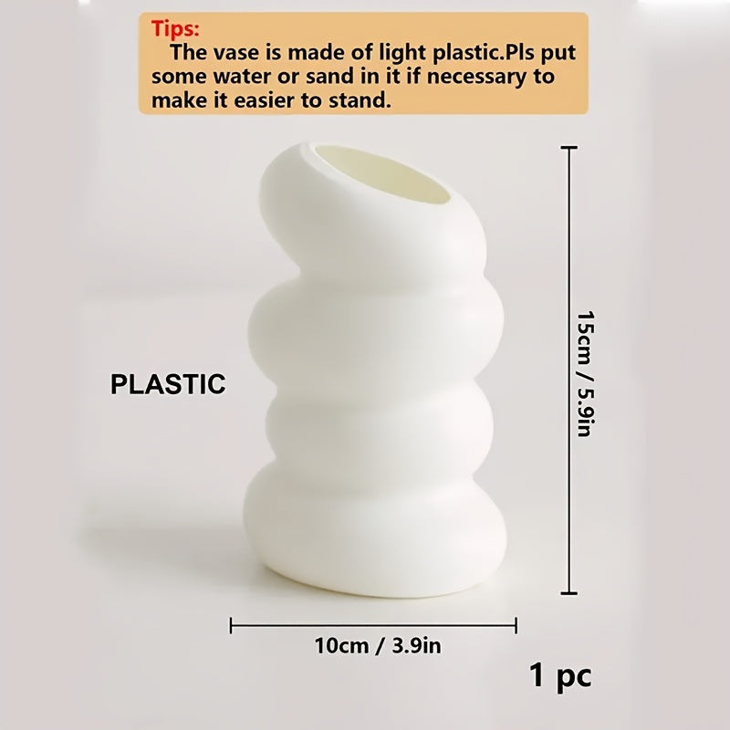 Modern Spiral Round Vase - Plastic Material, Nordic Style Aesthetic Decoration, Suitable for Flower Arrangement, Suitable for Home, Living Room, Bedroom Decoration, Festival Decoration, White and Green Available
