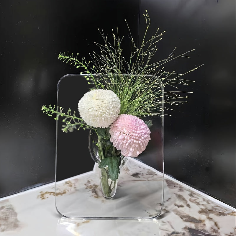 Art Deco Style Acrylic Resin Bud Vase - Geometric Transparent Oblong Flower Vase - Creative Picture Frame Design - Decorative Home Office Desktop Accessory, Small Gift (1 Piece, Flowers Not Included)