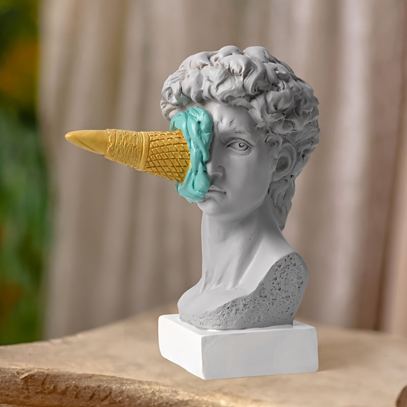 Resin David Sculpture with Ice Cream Cone, Modern European Decorative Figurine for Various Room Types, Indoor and Outdoor Use, Electricity-Free Decoration - 1PC