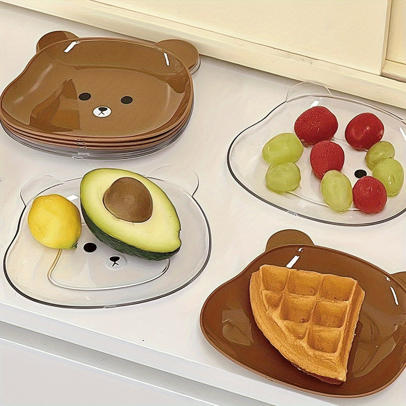 2pcs Cute Bear Cartoon PET Plates - Perfect for Breakfast, Fruits, Snacks & Bones - Durable Kitchen & Dining Accessories