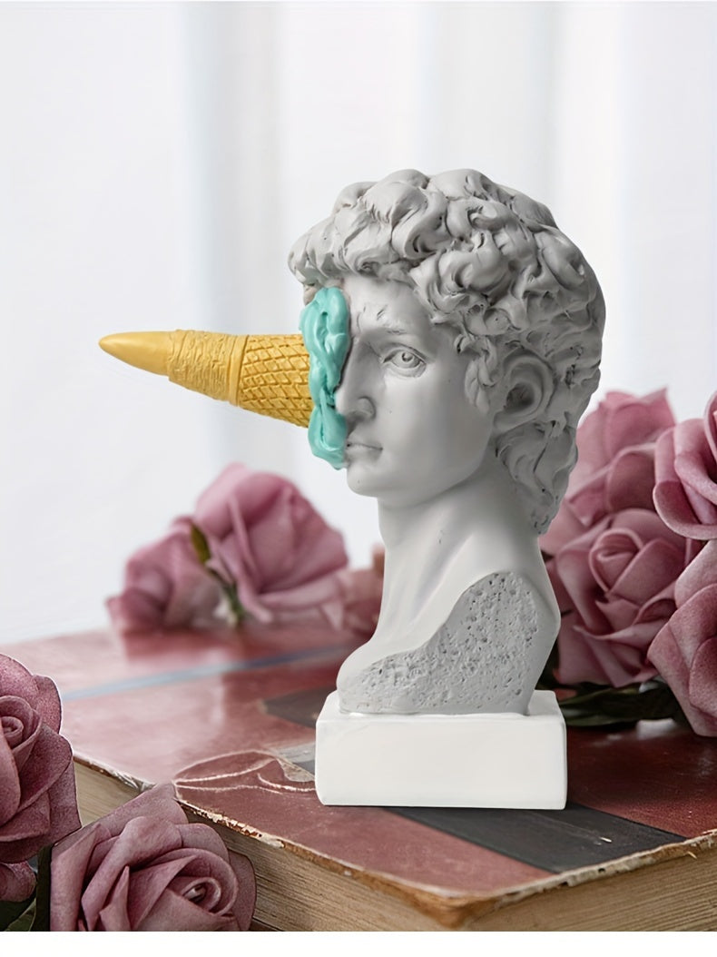 Resin David Sculpture with Ice Cream Cone, Modern European Decorative Figurine for Various Room Types, Indoor and Outdoor Use, Electricity-Free Decoration - 1PC