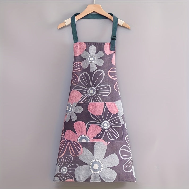 1pc Women's Floral Print Apron - Unisex Hanging Neck Style, Polyester Blend Fabric, Colorful Daisy Pattern, Adjustable Straps, Perfect for Cooking & Kitchen Use, Unisex Apron | Playful Style Apron | Comfortable Fitting
