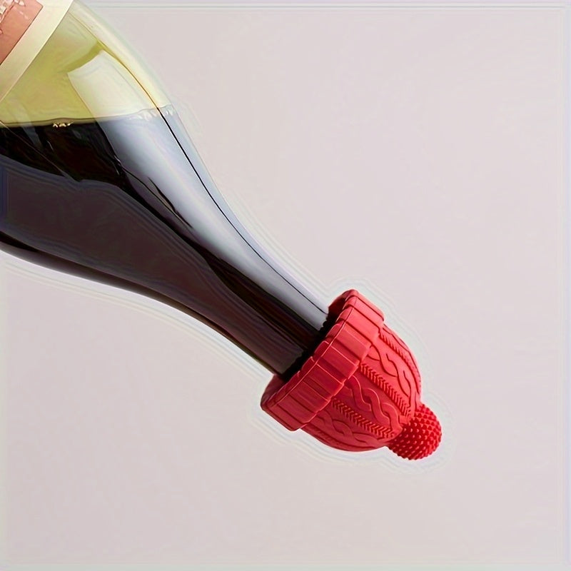 1pc Little Red Riding Hood Silicone Wine Stopper – Cute Cartoon Design, Reusable Bottle Seal for Freshness Preservation, Gray and Red Knitted Hat Style, Perfect for Wine Bottles, Wine Bottle Preservation | Playful Bottle De