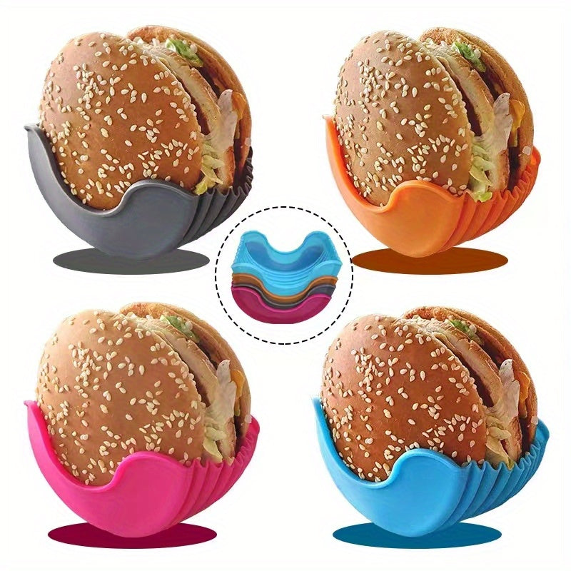 4pcs Food Clip Food Tray Silicone Hamburger Clip Portable No-contact Hamburger Fixed Box Washable Retractable Hamburger Tray