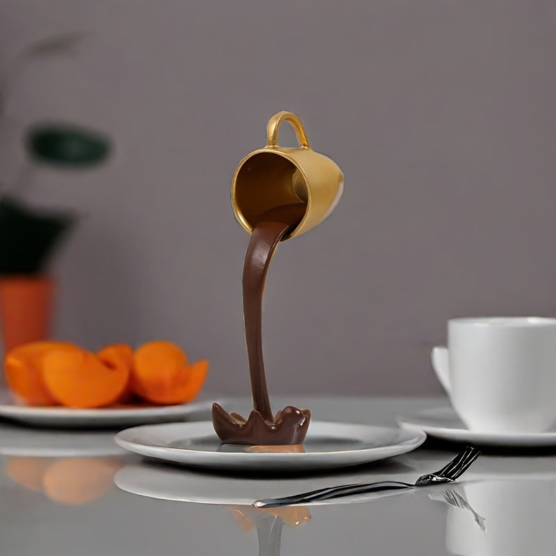 1pc, Creative Inverted Floating Resin Coffee Cup Decoration - Water Overflow Effect, Suitable for Room And Office Decoration Embellishment, Unique Creative Gift, Very Suitable for Halloween And Other Festivals to Enhance The