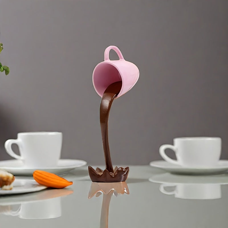 1pc, Creative Inverted Floating Resin Coffee Cup Decoration - Water Overflow Effect, Suitable for Room And Office Decoration Embellishment, Unique Creative Gift, Very Suitable for Halloween And Other Festivals to Enhance The