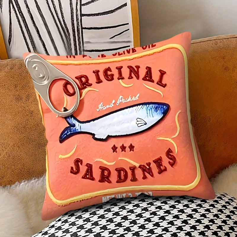 1pc, Sardine Can Pillow Cover Soft & Comfortable Fun Decorative Living Room Bedroom Sofa Cushion Cover Multi-scene Applicable Without Pillow Core, 2 Sizes for Choice 44.98cm/49.99 cm