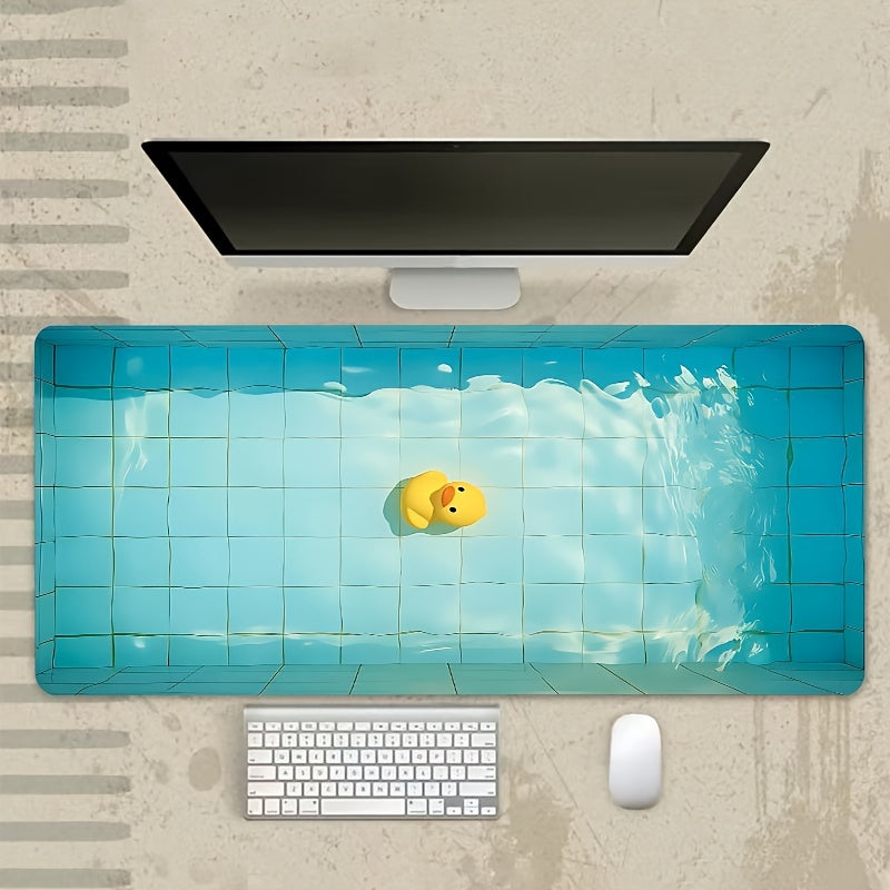 1pc Extra Large Rubber Mouse Pad, Kawaii Duck Swimming Design, Rectangular Anti-Slip Desk Mat, Washable Gaming Keyboard Accessory for School Office, Multi-Size Desk Accessories