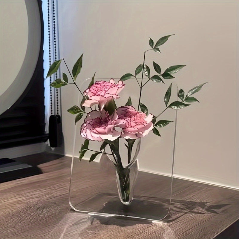 Art Deco Style Acrylic Resin Bud Vase - Geometric Transparent Oblong Flower Vase - Creative Picture Frame Design - Decorative Home Office Desktop Accessory, Small Gift (1 Piece, Flowers Not Included)