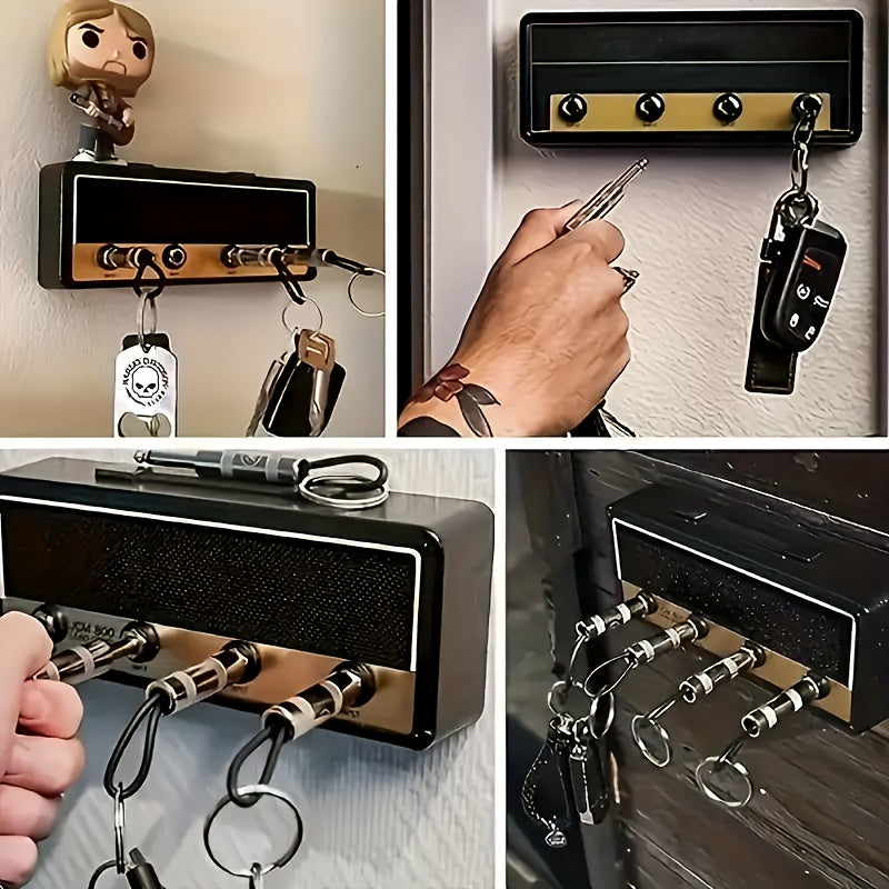 A Creative Speaker Keychain Set That Includes Four Insertable Keychains And a Wall Mounting Kit - Casual Style, Easy to Install, Made of Metal, Perfect for Space-Saving Home Storage And Decoration Enthusiasts.