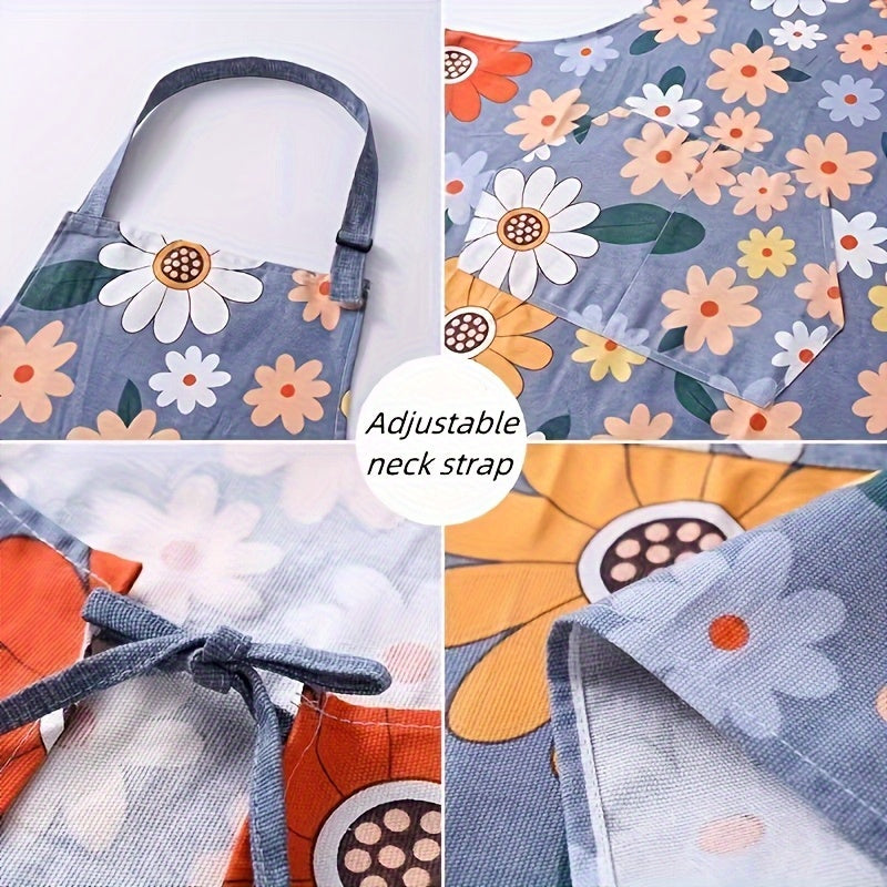 1pc Women's Floral Print Apron - Unisex Hanging Neck Style, Polyester Blend Fabric, Colorful Daisy Pattern, Adjustable Straps, Perfect for Cooking & Kitchen Use, Unisex Apron | Playful Style Apron | Comfortable Fitting