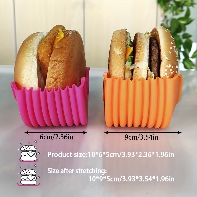4pcs Food Clip Food Tray Silicone Hamburger Clip Portable No-contact Hamburger Fixed Box Washable Retractable Hamburger Tray