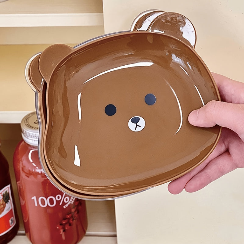 2pcs Cute Bear Cartoon PET Plates - Perfect for Breakfast, Fruits, Snacks & Bones - Durable Kitchen & Dining Accessories